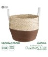 GloboStar® Artificial Garden CAROLINA 20580 Διακοσμητικό Πλεκτό Κασπώ Γλάστρα - Flower Pot Μπεζ με Καφέ και Λευκό Φ33 x Υ28cm